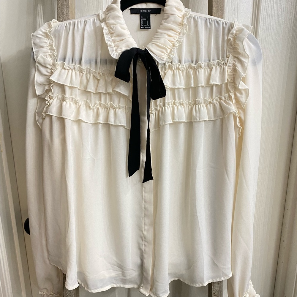 White ruffle Victorian style long sleeve blouse